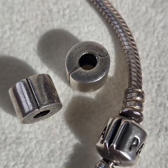 2 Pandora Sterling Silver 925 plain Smooth Stopper Clip Charm #790138 | Retired - Picture 1 of 2